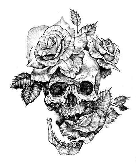一组手绘骷髅头插画犹如带刺的玫瑰