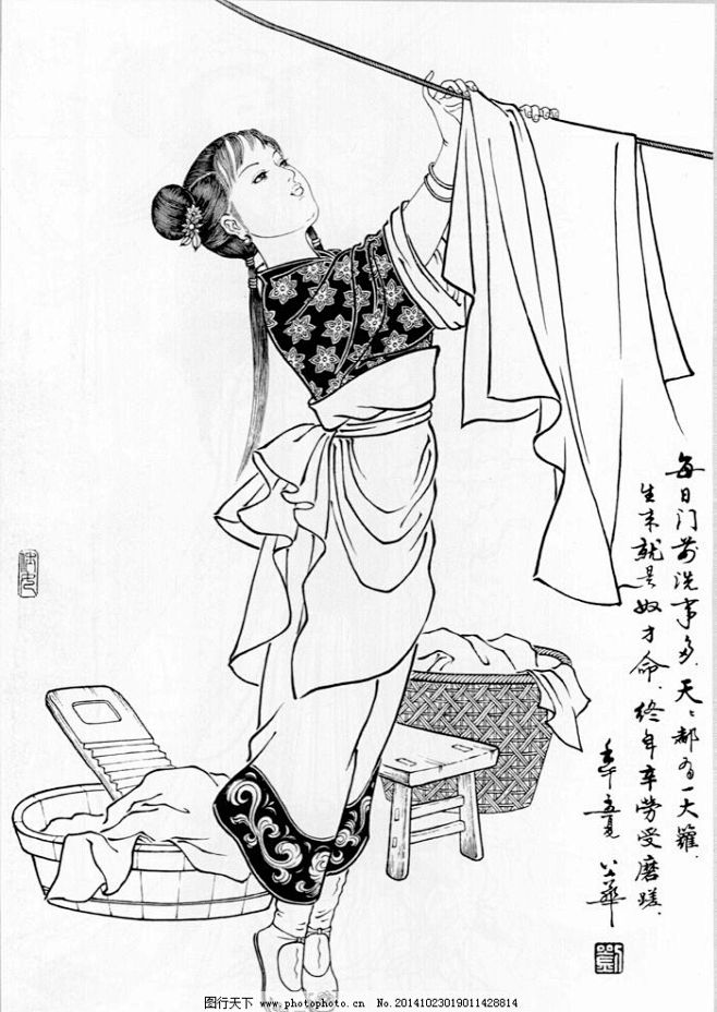 高清仕女白描白描仕女图工笔白描底稿国画水墨绘画古代人物