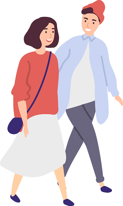 一起走路的男女约会的年轻情侣卡通扁平人物png免抠图