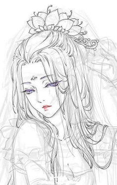 手绘 古风 唯美 撑伞 女子背影 线稿
