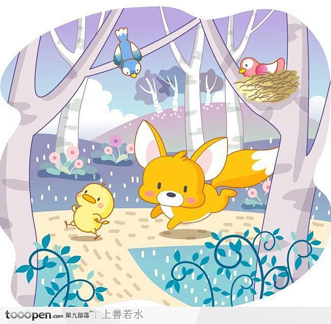 奔跑的狐狸和小鸡