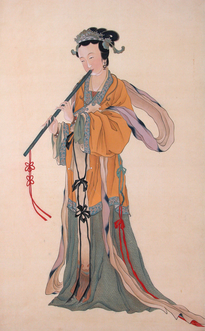 唐寅孟蜀宫妓图执花仕女图洞箫仕女图欣赏