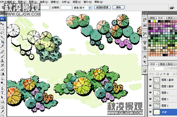 电脑ps手绘彩平教学园林景观设计平面图电脑园林绘画系列作品淘宝网