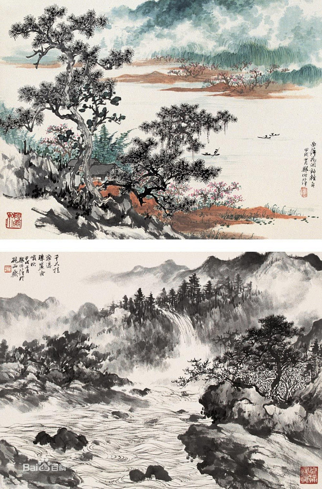 21:05:41郑伯萍国画作品点墨中国·水墨丹青(山水画一)紫萌月同采自