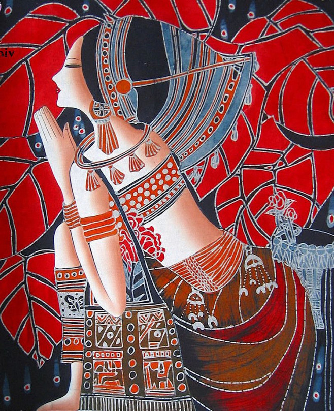 中国传统重彩艺术画作品