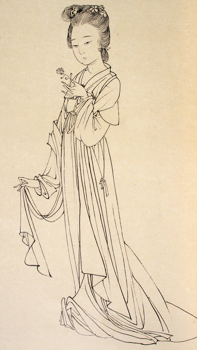 蔡岚工笔画仕女线稿