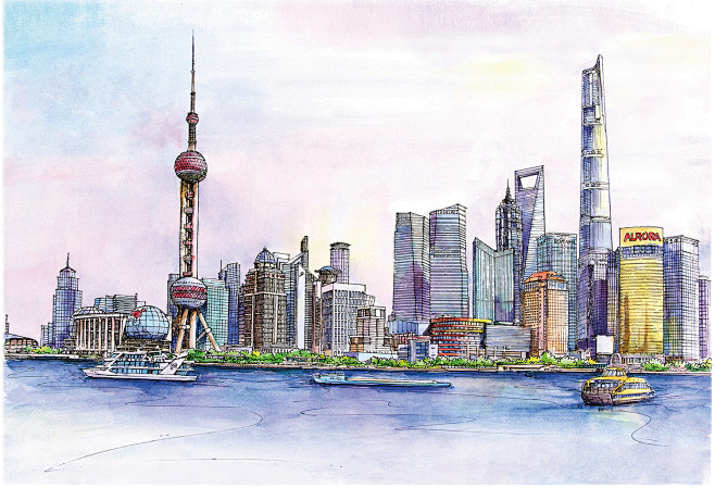 书境文创原创手绘丨美丽中国二十四城上海外滩非许可商用必究转载请