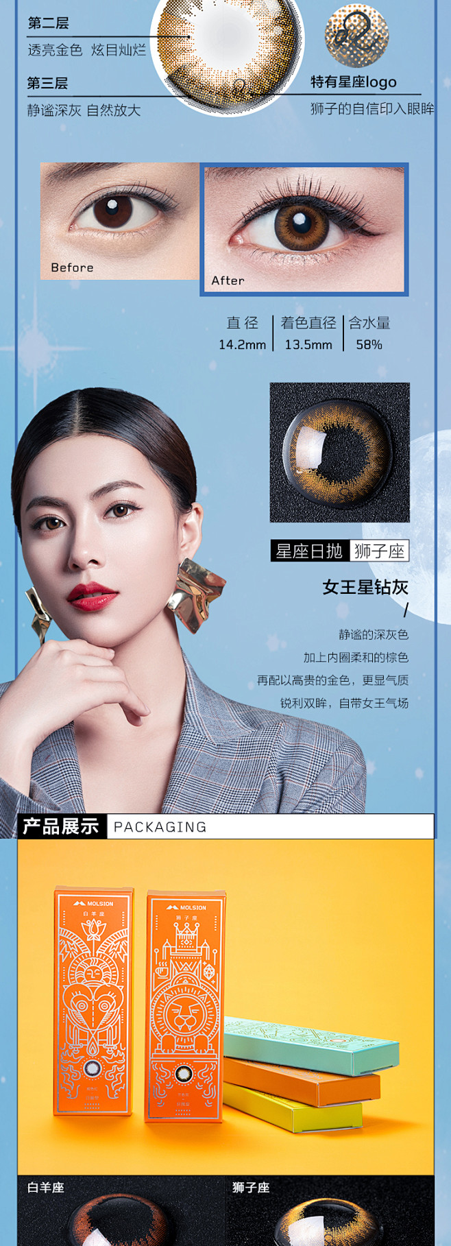 陌森隐形眼镜日抛美瞳女男星空cos视客小直径隐形眼镜彩色灰30片tmall