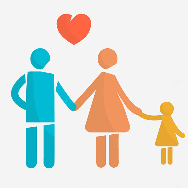 彩色手绘的一家三口页面网页平面电商创意素材