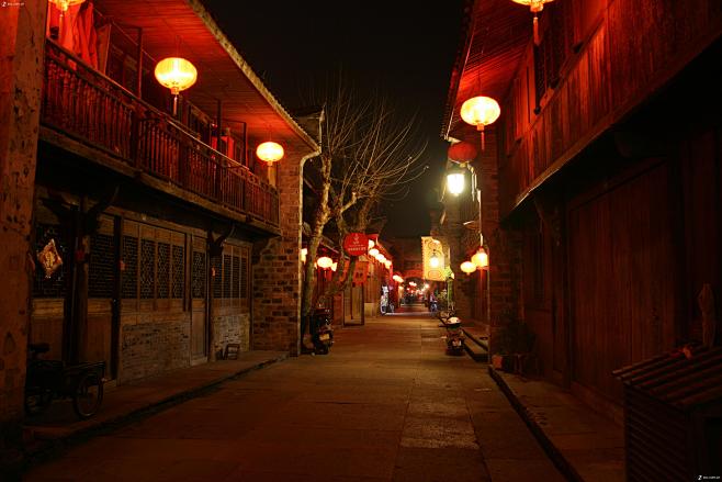 1920背景素材喜庆红色背景素材古街夜景