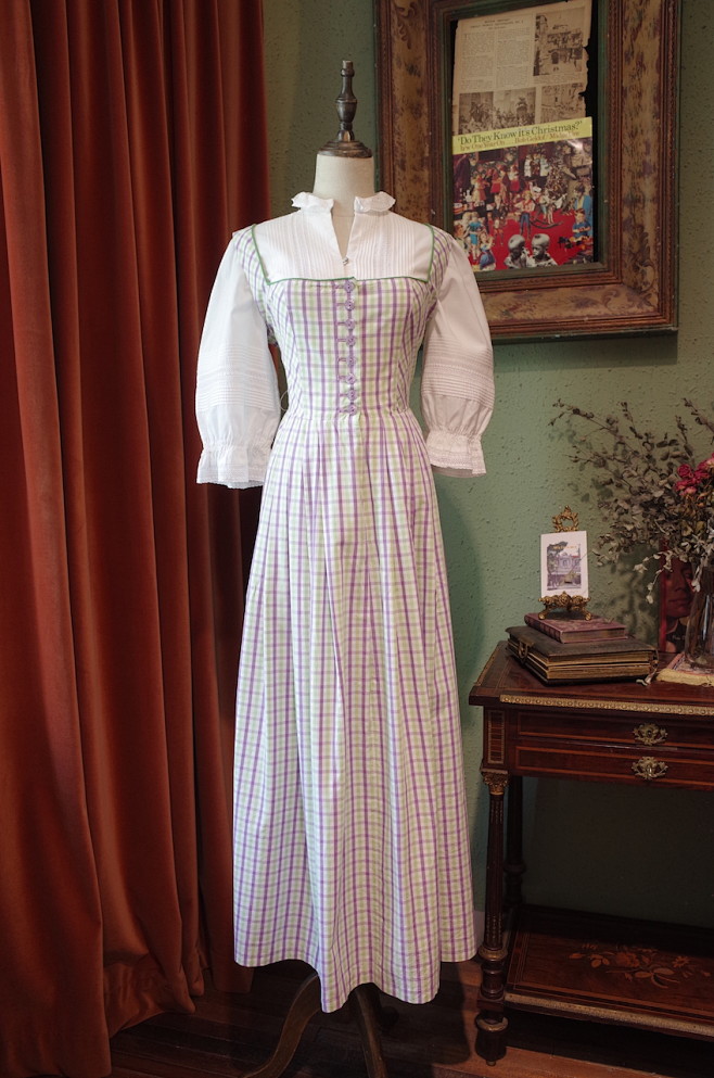 vintage德国制传统dirndl格纹连衣裙古着淘宝网