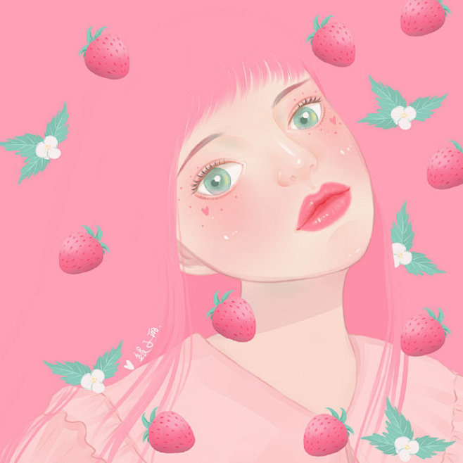粉粉的女生头像草莓女孩