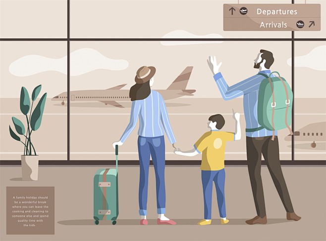 背包行李箱一家三口飞机旅游旅游插图插画设计aiti013a23901