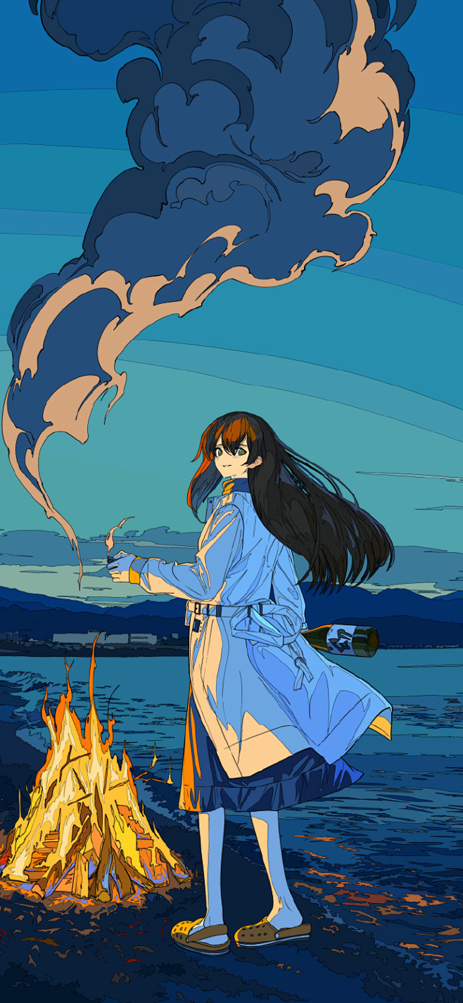 插画头发和服饰的绘制十分精致独特的配色和迷人的光影让人眼前一亮