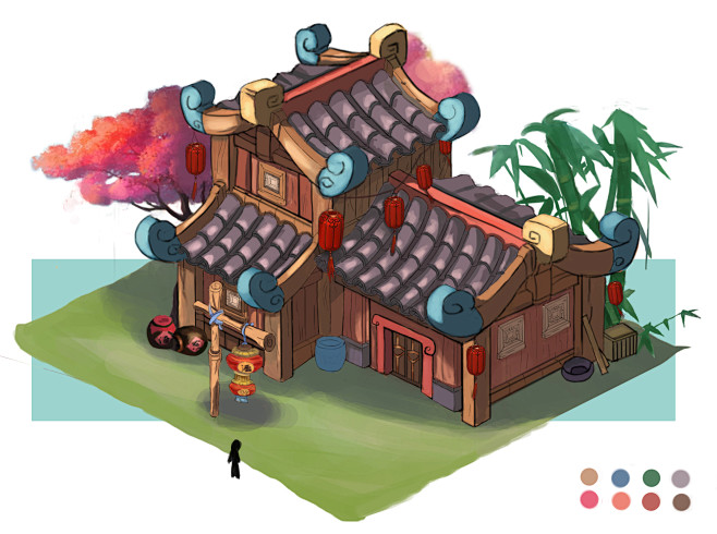 建筑设计q版建筑建筑场景设计