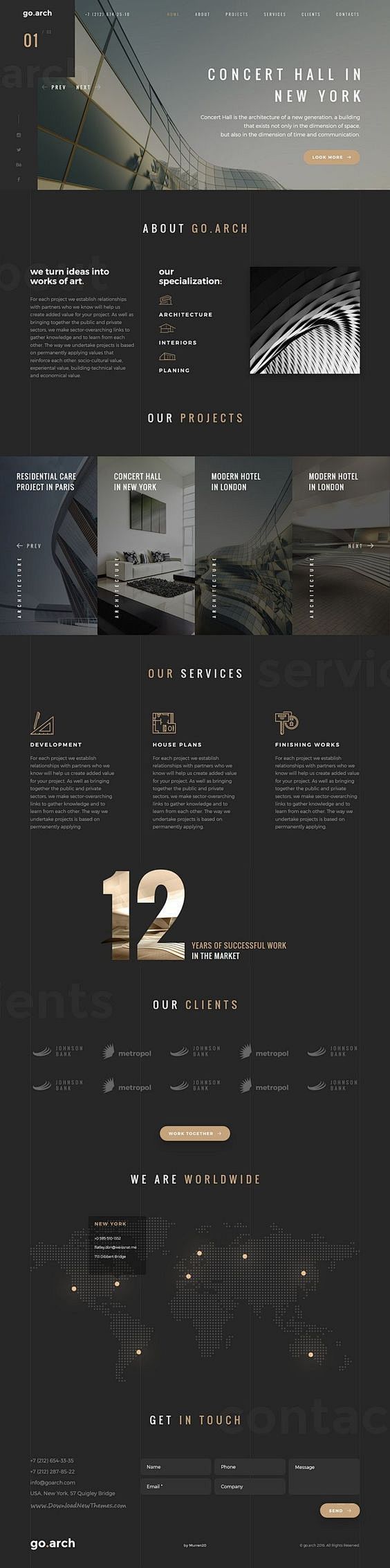 金色和灰色的配色方案经典的视觉上诉在这个网站上