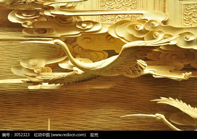 仙鹤祥云木雕刻图片