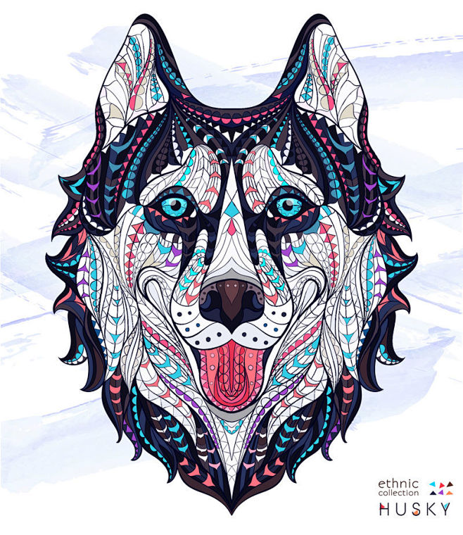 狗头像图案的哈士奇民族风图片民族风图片素材民族风图案花纹简单民族