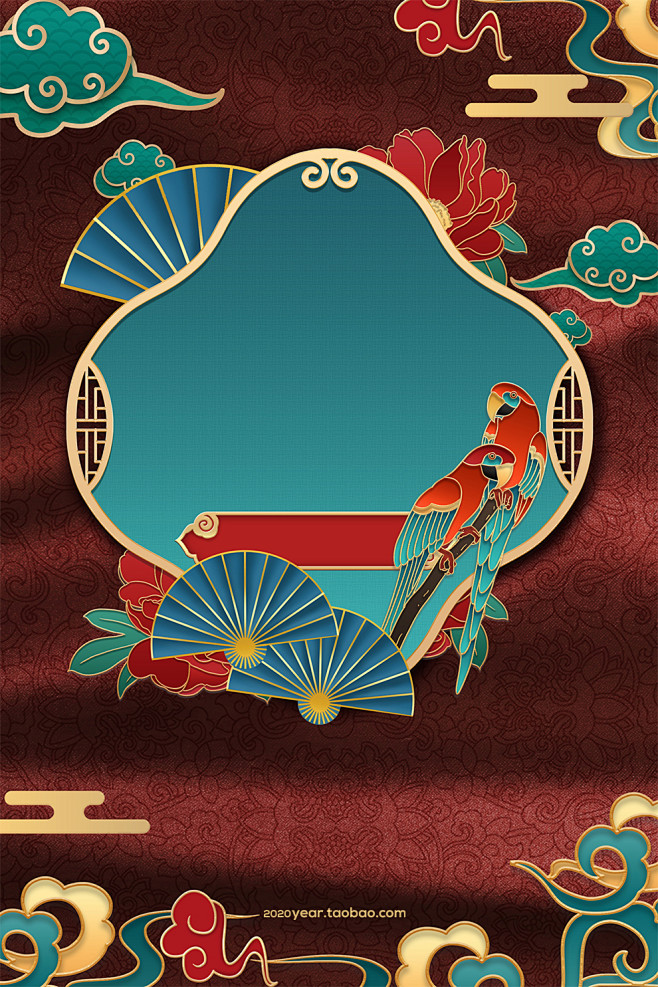 2021-01-27 09:24:27春节新年中国风传统元素祥云灯笼年年有余背景