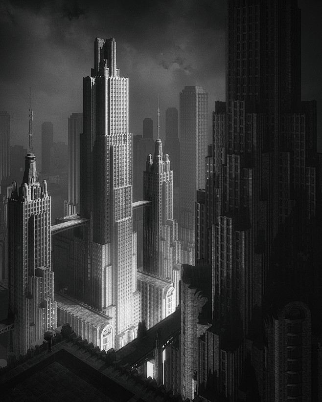 cg人物cg场景插画原画人物设定建筑设定古风海报黑白素描线稿末日海报