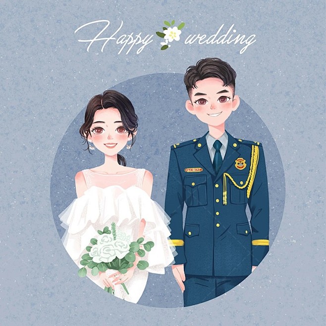 手绘婚礼请柬插画logo设计头像卡通漫画手绘婚纱照画像logo定制作淘宝
