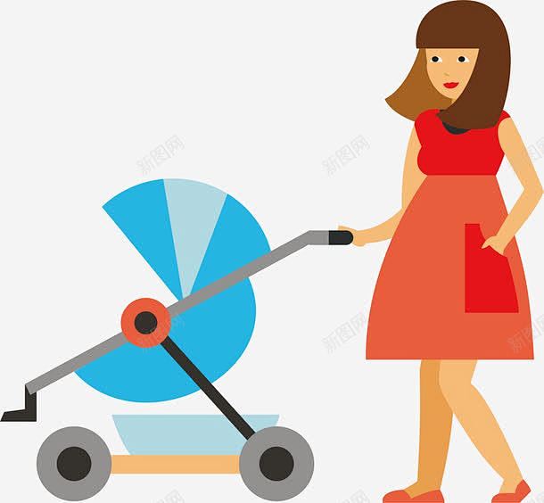 推婴儿车的女人高清素材妈妈妈妈辛苦了婴儿车带孩子散步手推车矢量