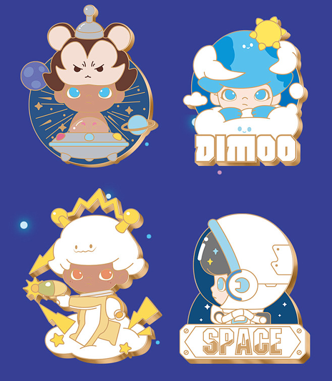 泡泡玛特popmart盲盒popmart泡泡玛特dimoo徽章太空系列盲盒胸针摆件