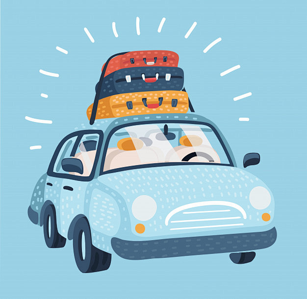 手绘小清新汽车旅行插画矢量图素材