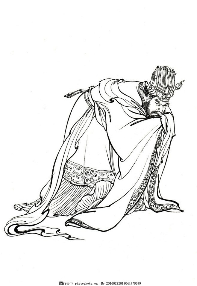 西游记人物白描十殿阎王神仙白描人物神话传说秦广王