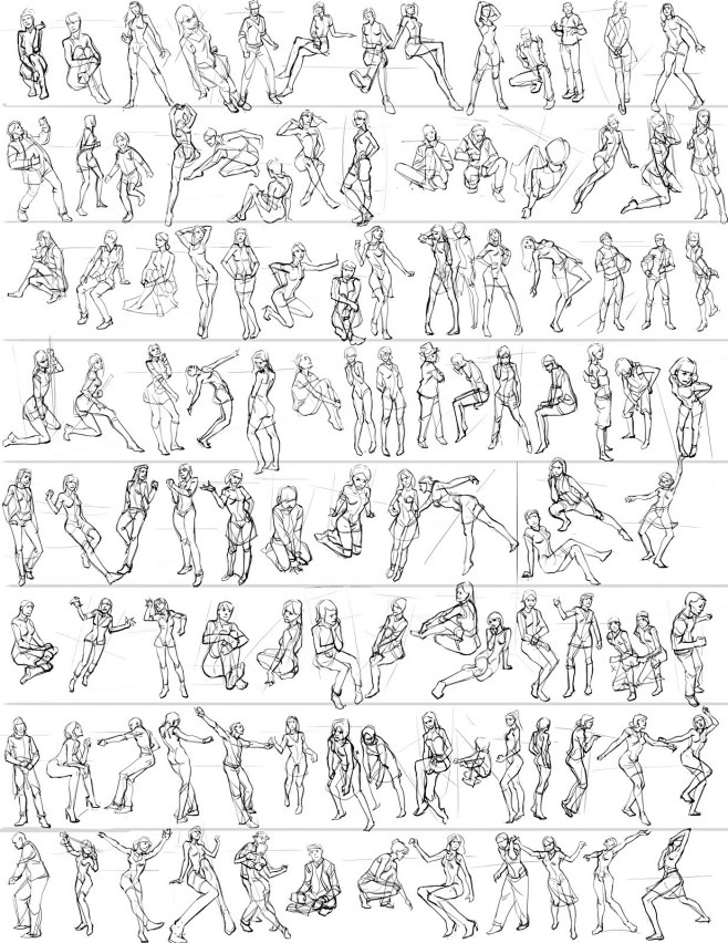 人物动作多种动作漫画动作线稿