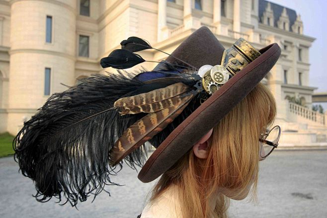 熠先生的蒸汽land蒸汽朋克steampunk复古羊毛礼帽羽毛女帽风镜淘宝网