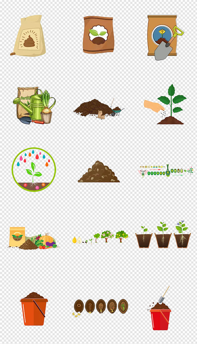 卡通手绘盆栽发芽施肥土壤肥料png素材