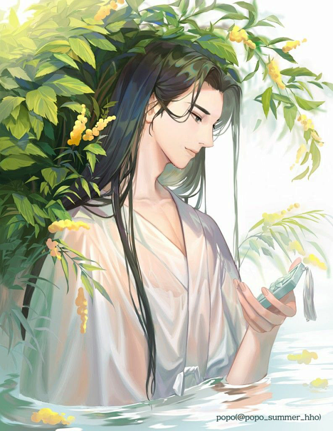 古风美男手绘花美男水中