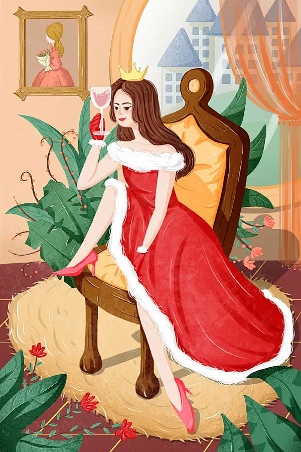 女神节女王唯美女生节插画海报