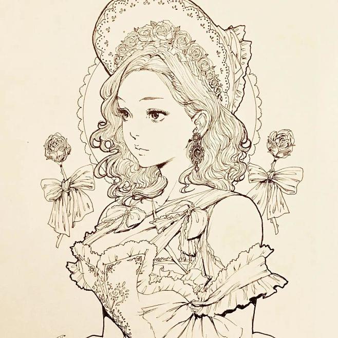 哥特式风格美少女线稿素材花瓣关注原画人,推荐更多精选素材,绘画更有