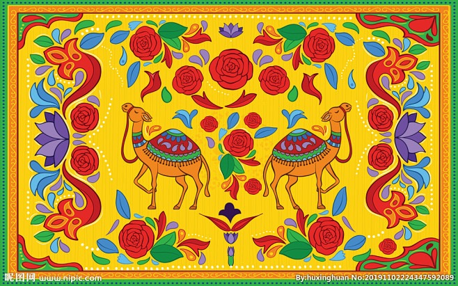 手绘民族风喜庆福气满满波斯地毯