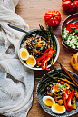 tahini gochujang ramen bowls with garlicky sumac roasted asparagus |recipe via willfrolicforfood.com