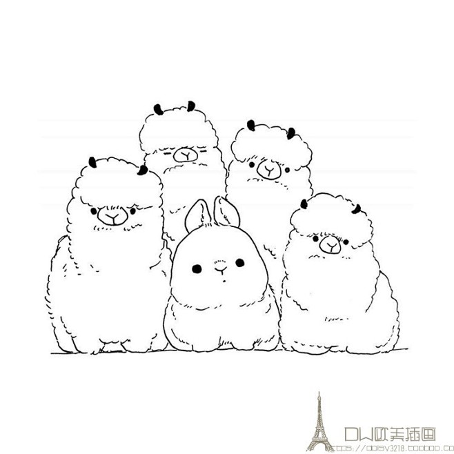 国外简笔卡通兔子线稿简笔动物线稿卡通兔子线描稿卡通插画素材图淘宝