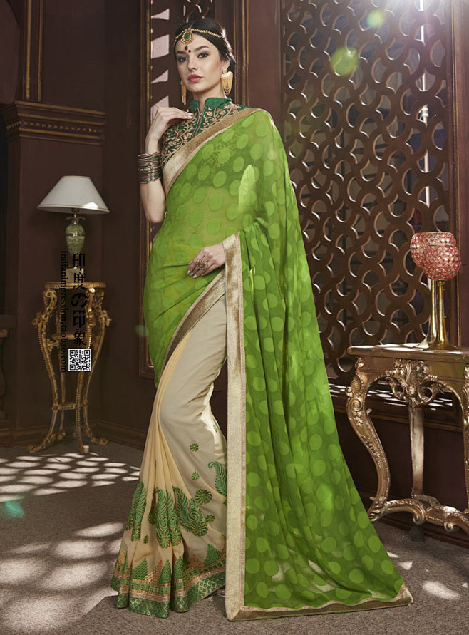 印度之印象绿色乔其刺绣印度纱丽异域风情女装宝莱坞新款包邮淘宝网