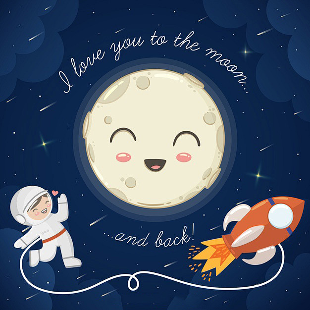 我爱你去月球插画