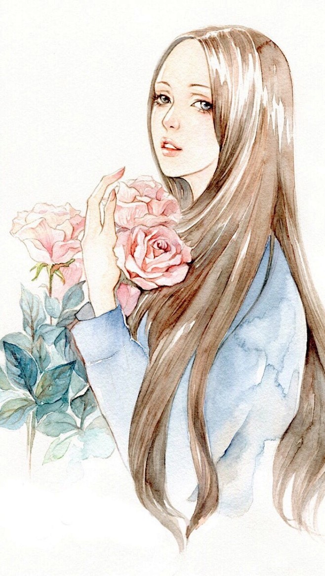 玫瑰女孩儿手绘插画美好