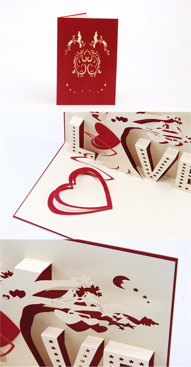 创意3d剪纸卡片婚礼明信片立体贺卡情侣情人节祝福卡送男女朋友生日