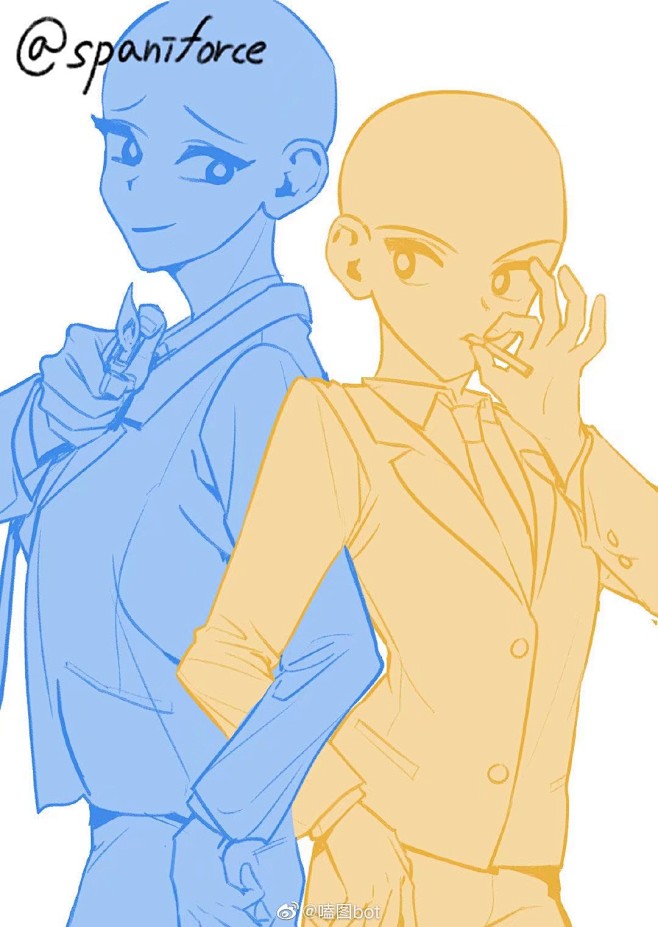 绘画素材双人构图的亲密动作素材我秒代我的cp已经开始吃糖了