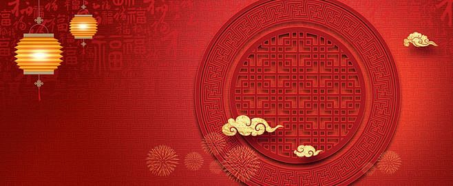 新春佳节灯笼喜迎新春红色中国风大气简约新年春节新春祥云背景海报