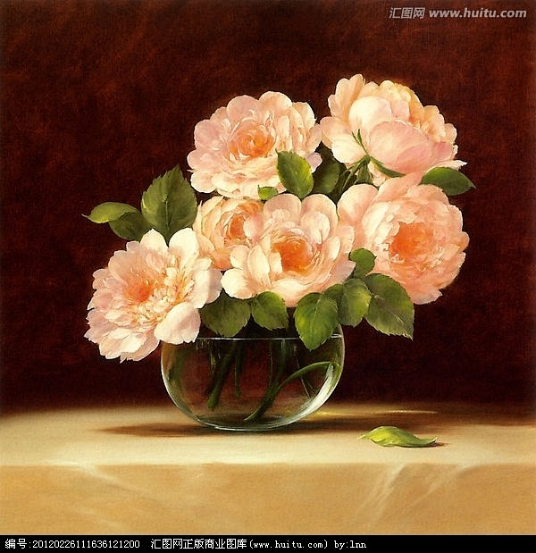 玫瑰花油画无框画花瓶