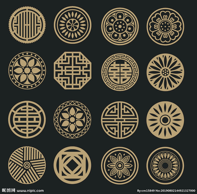 圆形古典吉祥花纹纹理