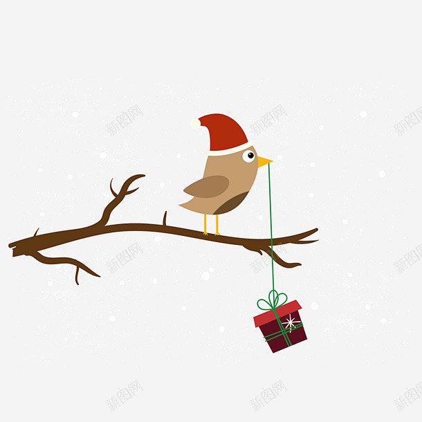 圣诞节一只可爱小鸟叼着礼物矢量图高清素材一只可爱小鸟冬天冬季叼着
