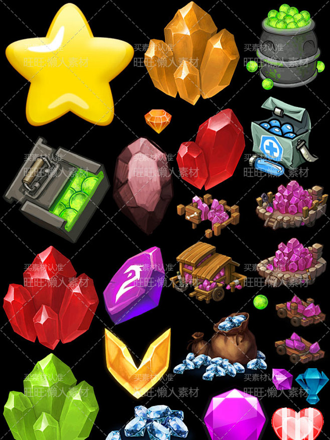 2016更新手游游戏ui设计常用素材宝石钻石水晶宝箱金图标素材淘宝网