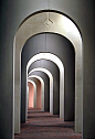 Corridor with stunning black and white arches
