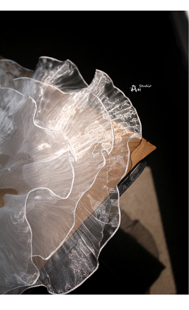 透明荷叶边波浪大花边立体百褶白色透视婚纱礼服童装面料辅料淘宝网